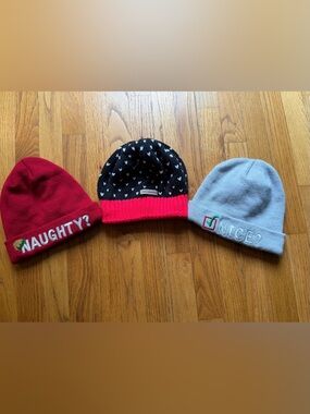 Columbia Kids Black Beanie with Pink Cuff and White Hearts